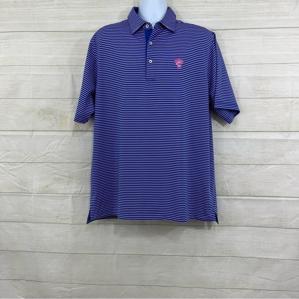 Donald Ross Golf Blue Pink Stripe Short Sleeve Polo